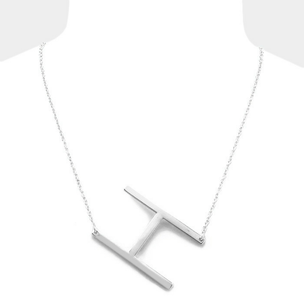 Silver Monogram "H" Large Initial Pendant Chain